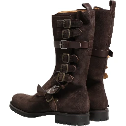 Brown Suede Leather Combat Ankle Boots  Shoes
