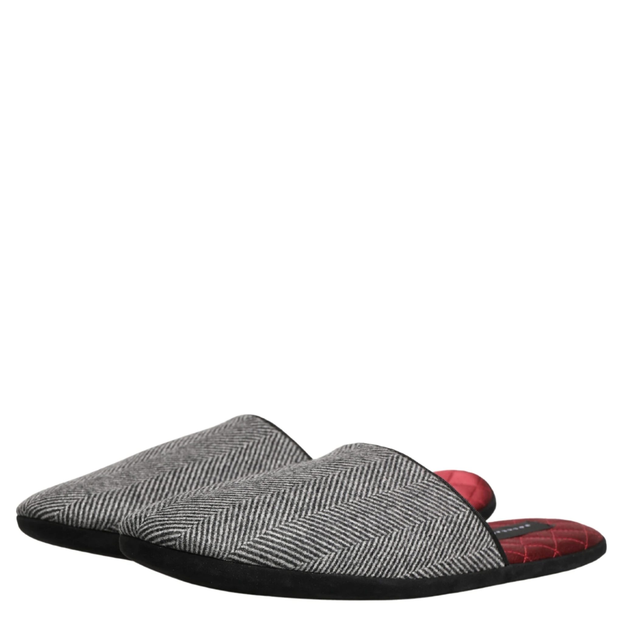 Grey Herringbone Cashmere Red Slippers Shoes
