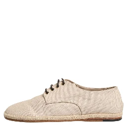 Beige Espadrille Sole Lace Up Canvas Derby Shoes