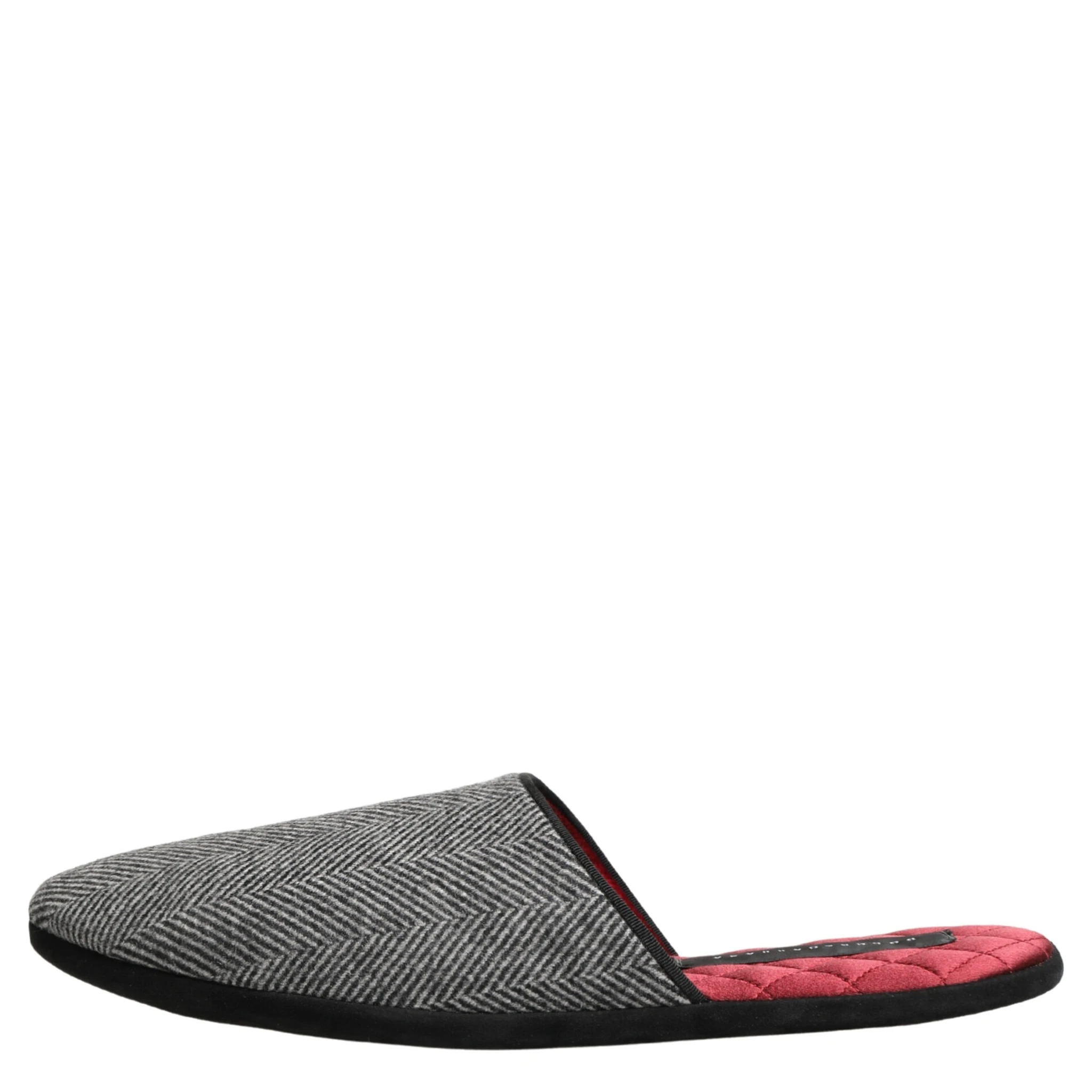 Grey Herringbone Cashmere Red Slippers Shoes