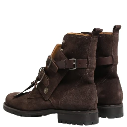 Brown Suede Leather Buckle Ankle Boots Shoes