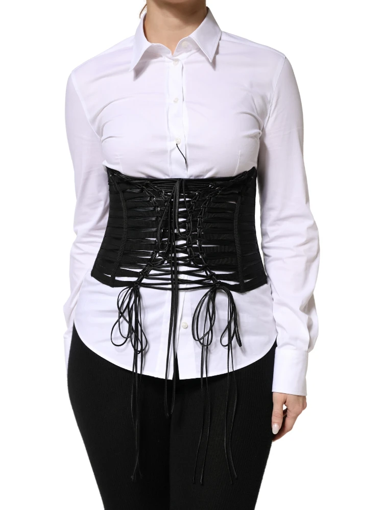 Black Polyester LaceUp Waist Cincher Corset Top alternative