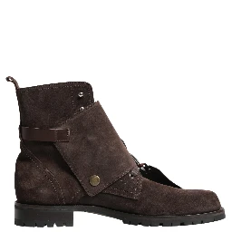 Brown Suede Leather Buckle Ankle Boots Shoes