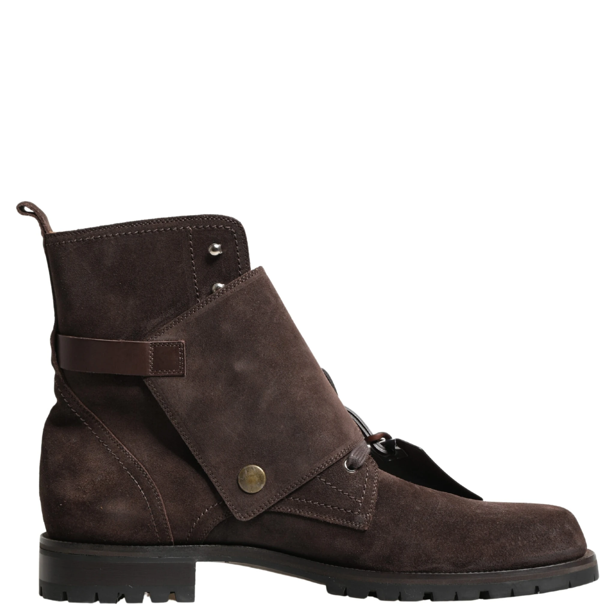 Brown Suede Leather Buckle Ankle Boots Shoes