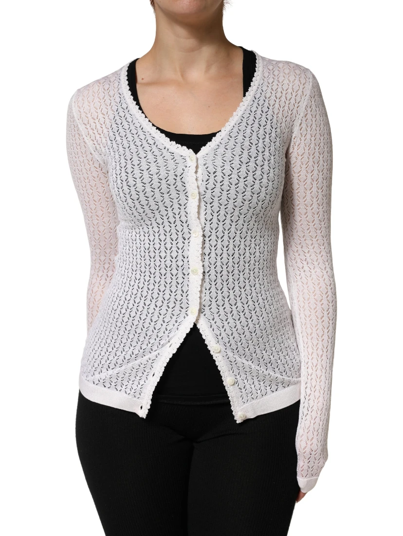 White Lace Silk Knit Long Sleeves Cardigan Top