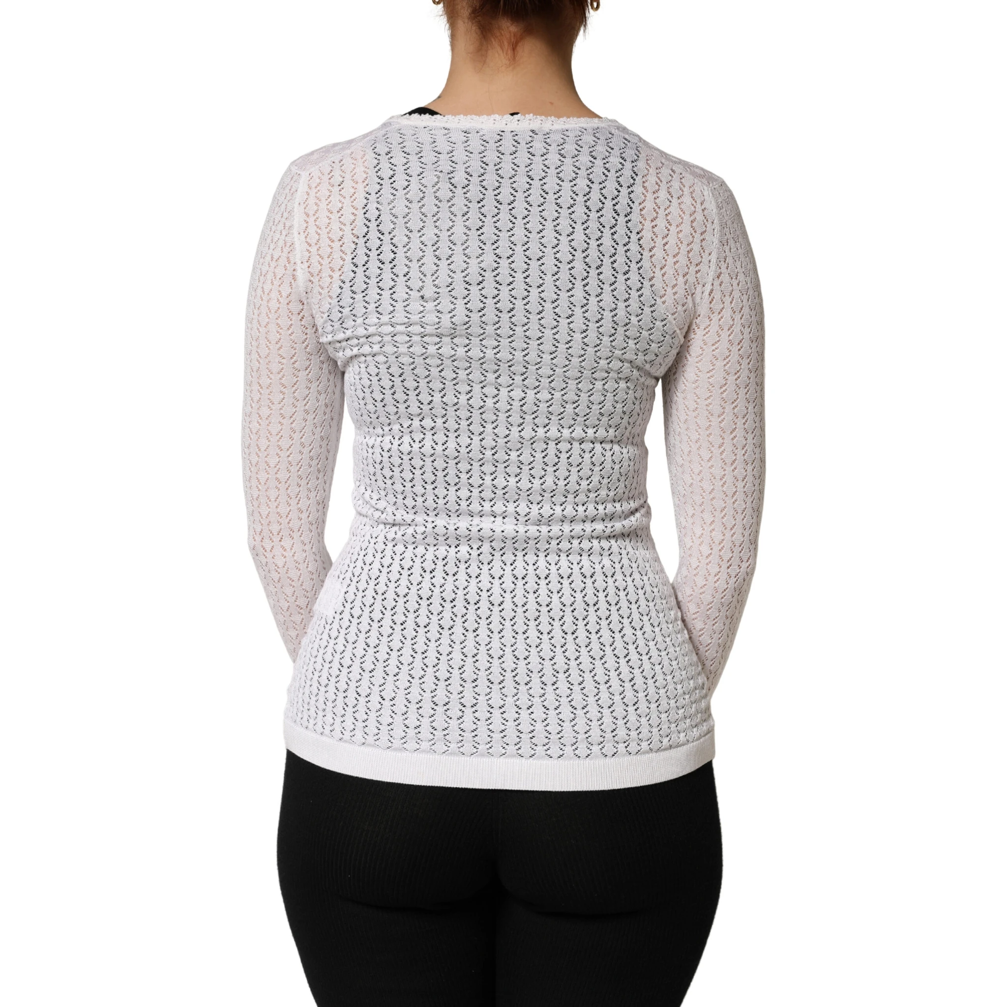 White Lace Silk Knit Long Sleeves Cardigan Top