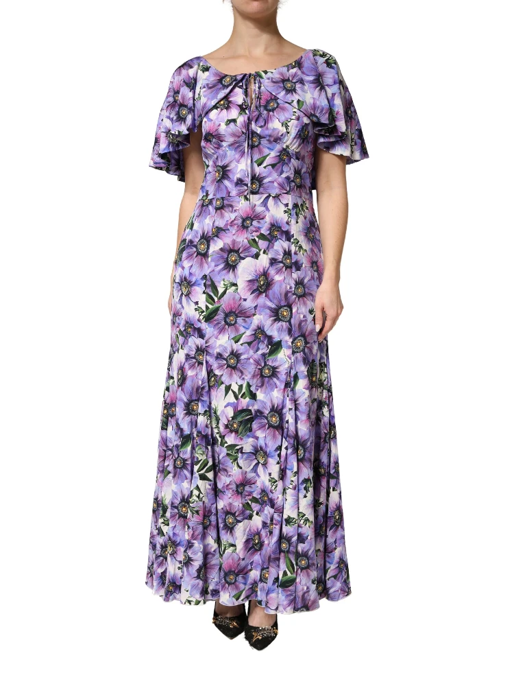 Purple Floral Silk Stretch Elegant Gown  Dress alternative