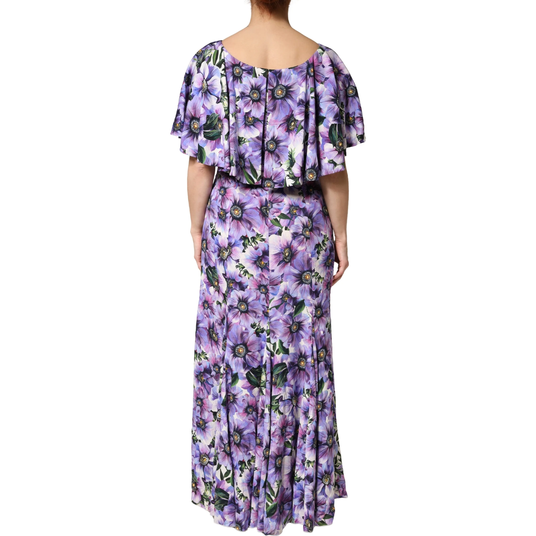 Purple Floral Silk Stretch Elegant Gown  Dress