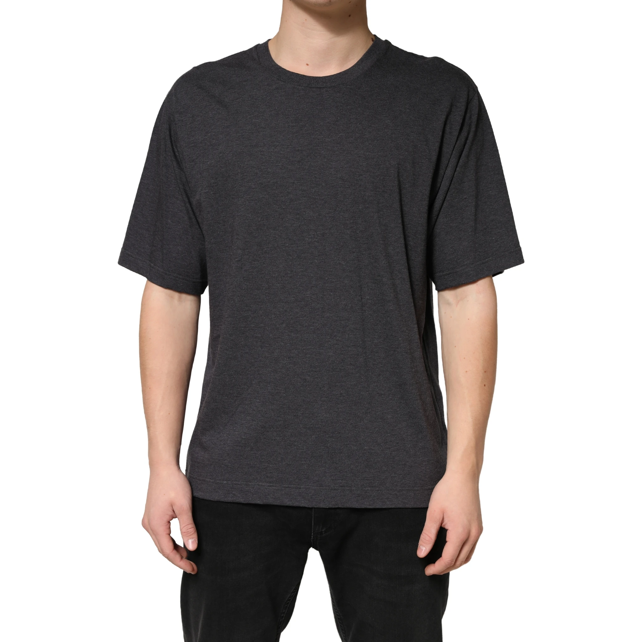 Dark Grey Cotton Crewneck Short Sleeve