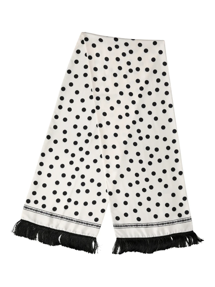 White Black Polka Dot Neck Wrap Foulard 165.5cmx32cm Scarf