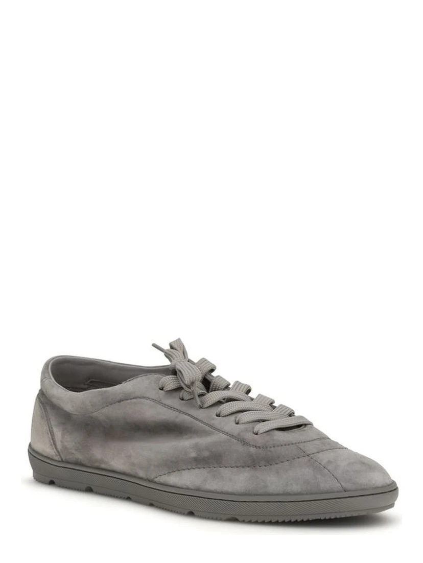 Gray Calf Leather Bos Taurus Low Top Sneakers