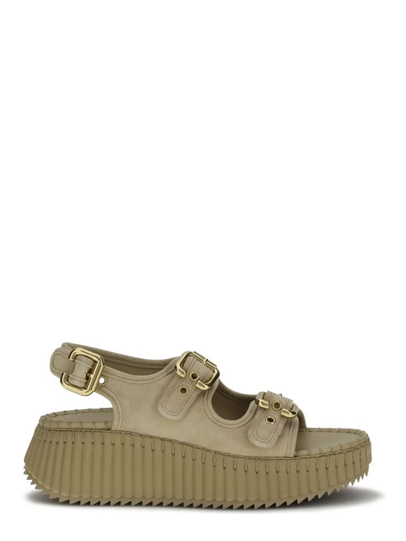 Beige Calf Leather Bos Taurus Platform Sandals