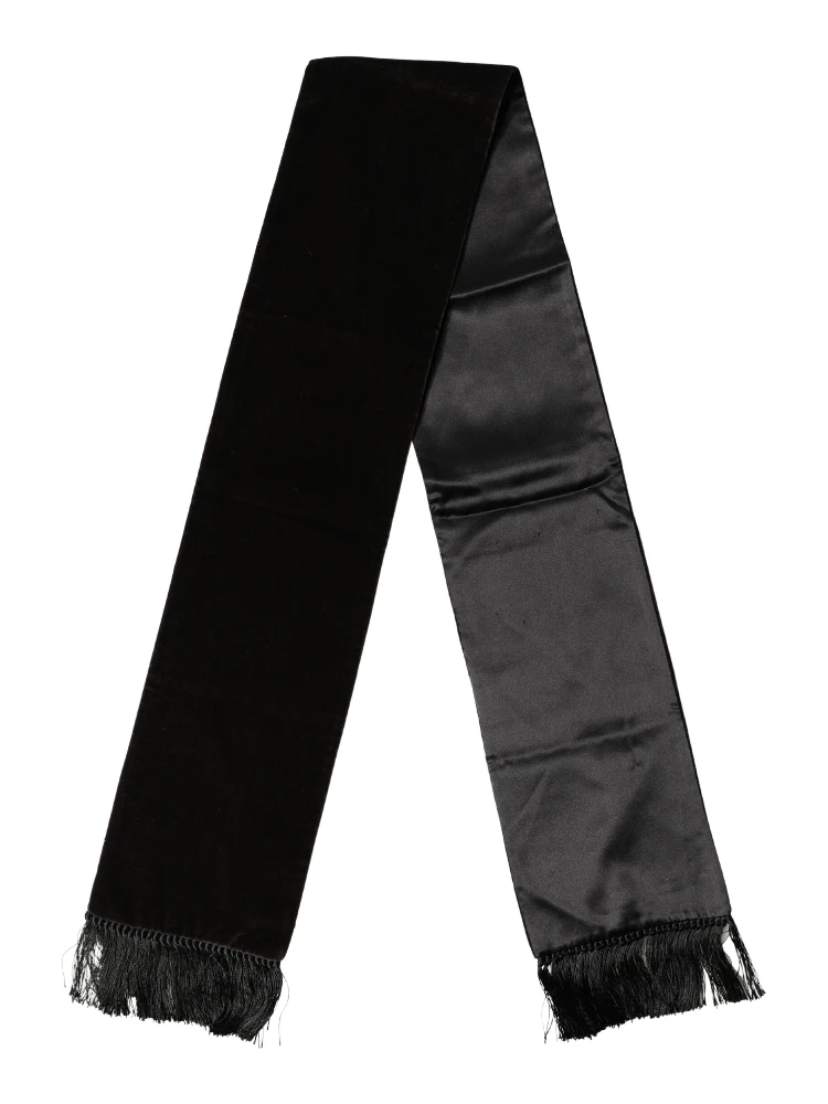 Black Silk Fringe Neck Wrap Foulard 139.5cm x 15.5cm Scarf