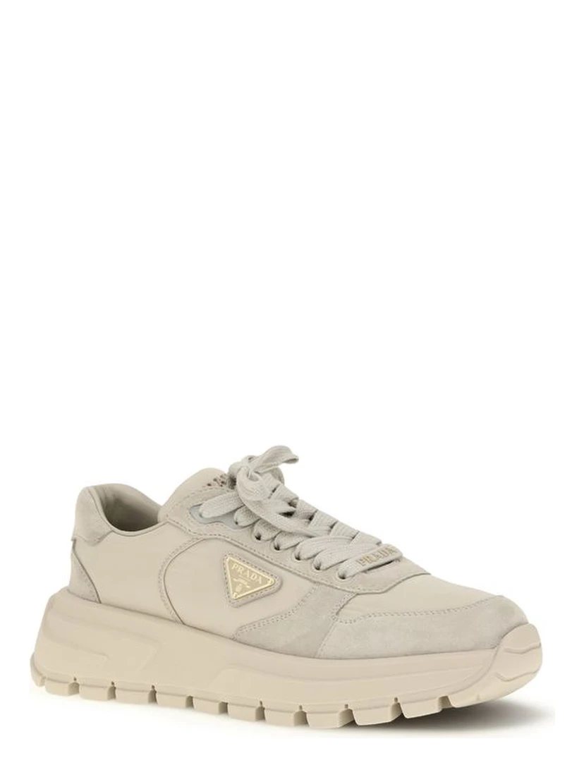 Beige Calf Leather Bos Taurus Athletic Sneakers