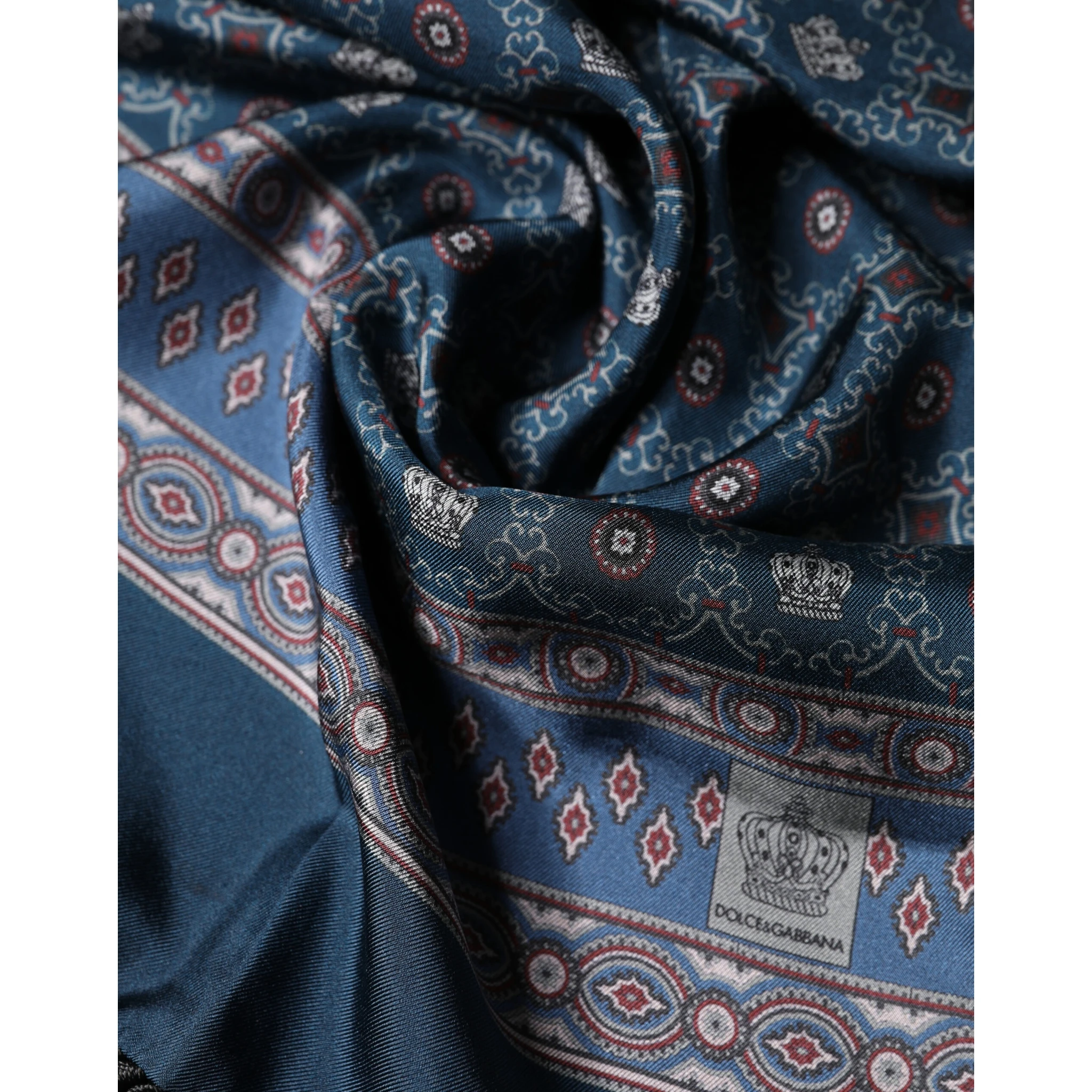 Blue Silk Crown Geometric Wrap Foulard 184cm X 33cm Scarf