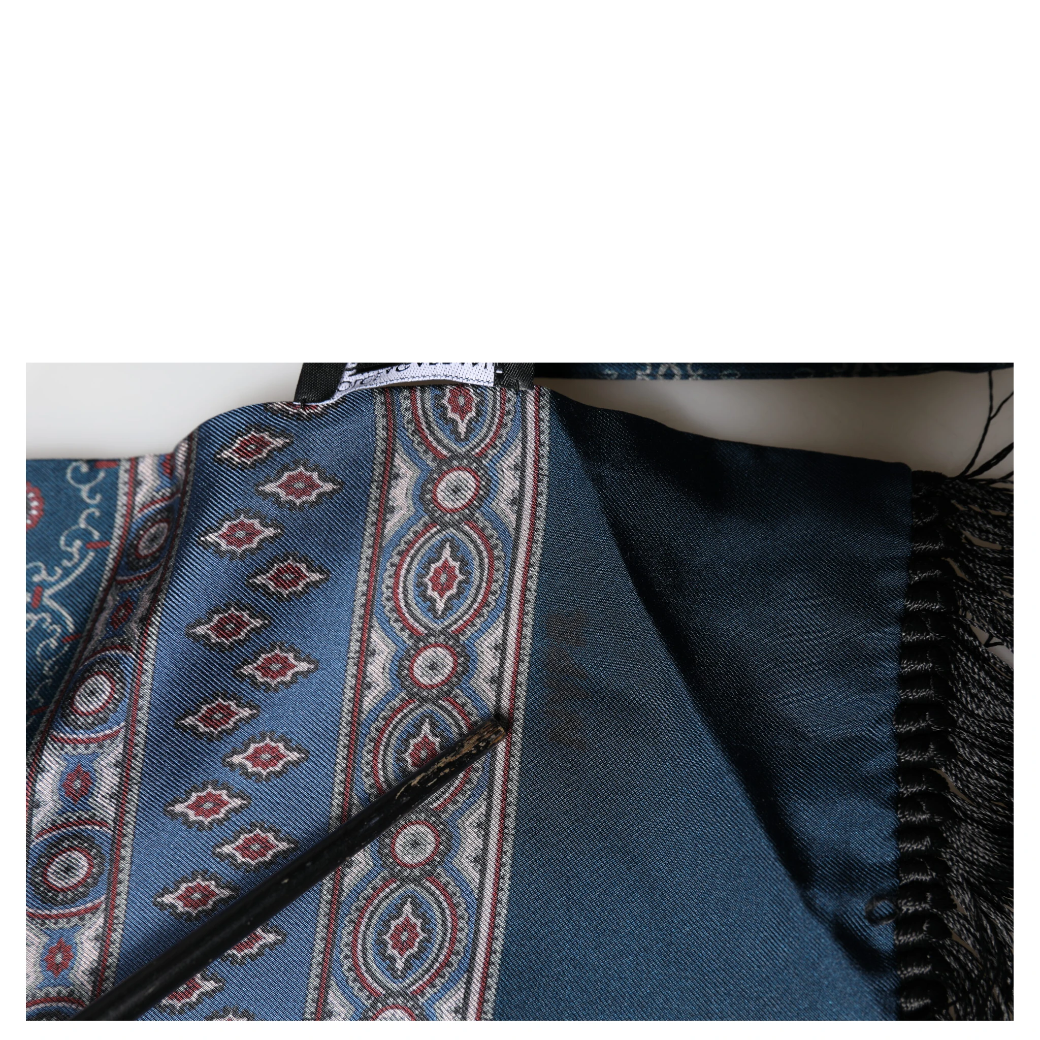 Blue Silk Crown Geometric Wrap Foulard 184cm X 33cm Scarf