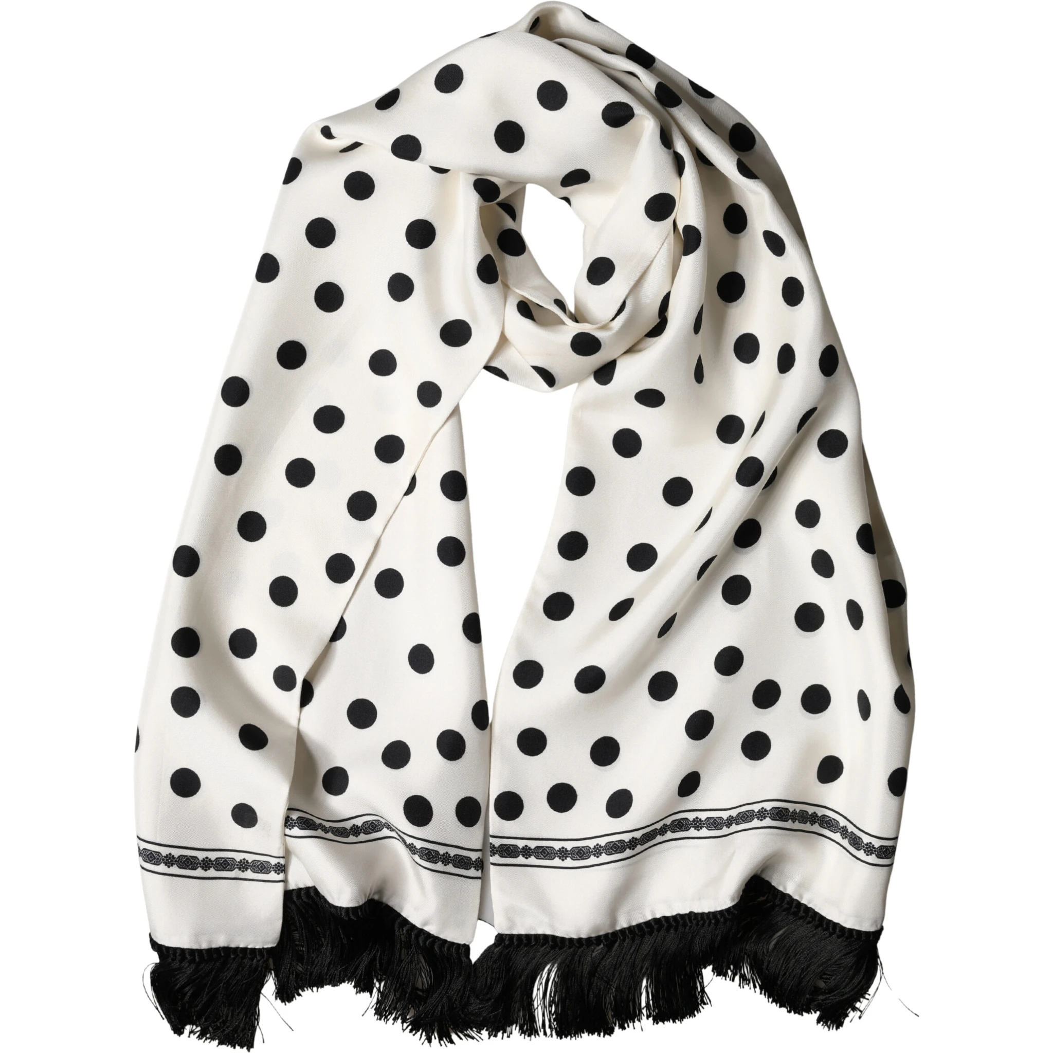 White Black Polka Dot Neck Wrap Foulard 165.5cmx32cm Scarf
