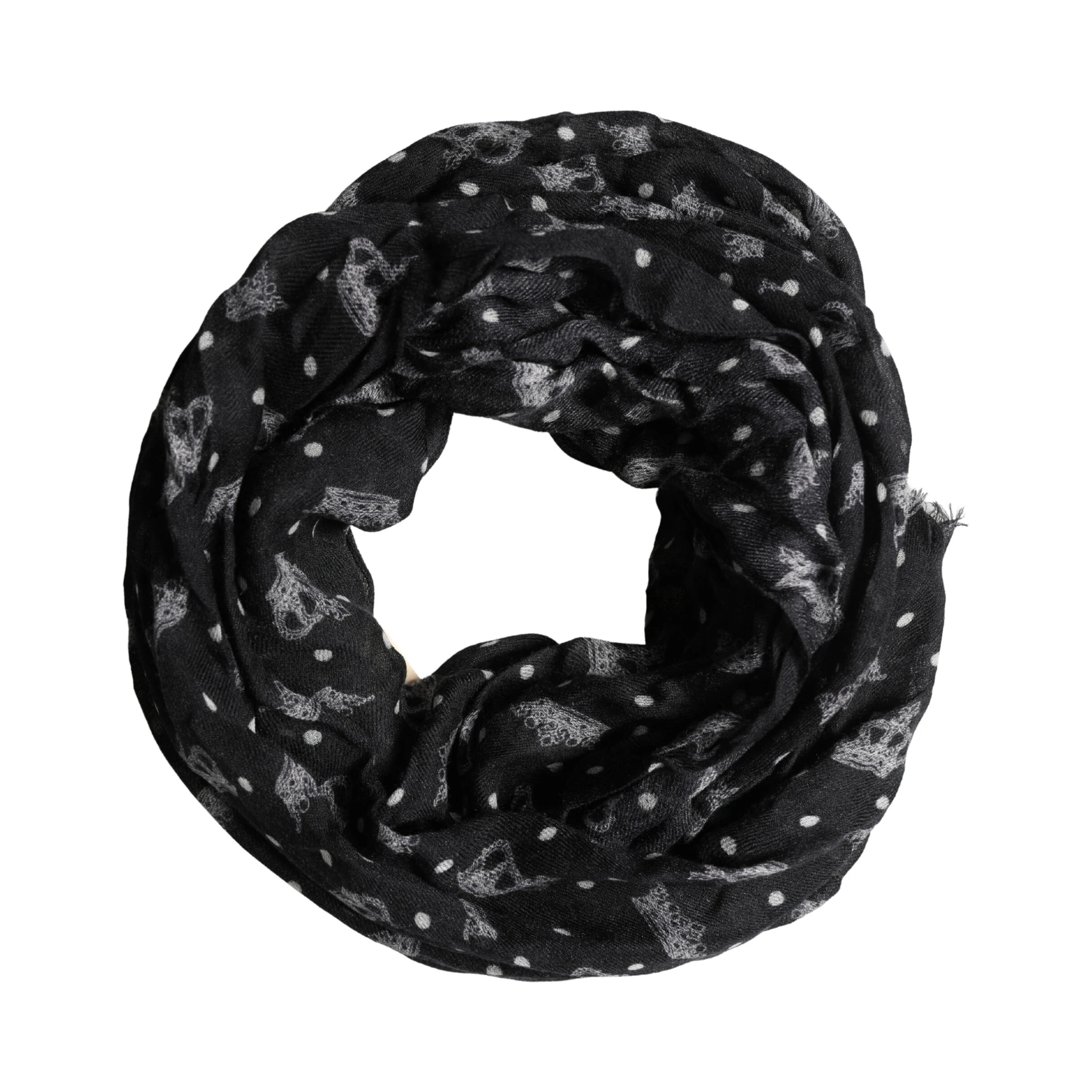 Black Wool Crown Print Fringe Neck Wrap 180cm x 65cm Scarf