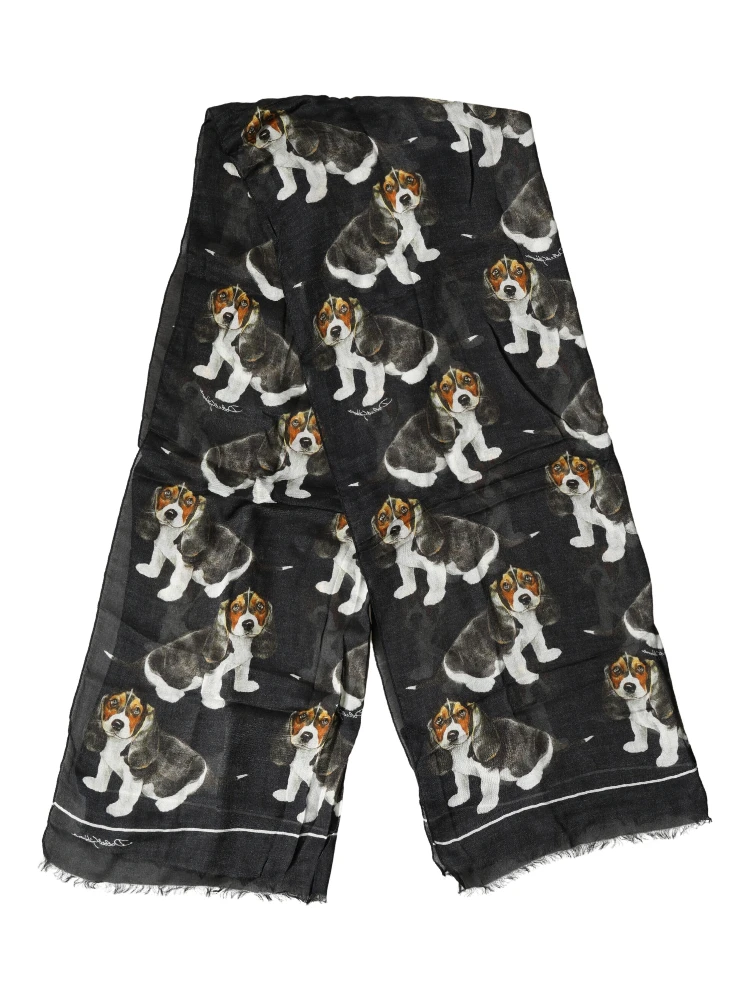 Black Modal Wool Dog Print Fringed 178cm x 64cm Scarf alternative