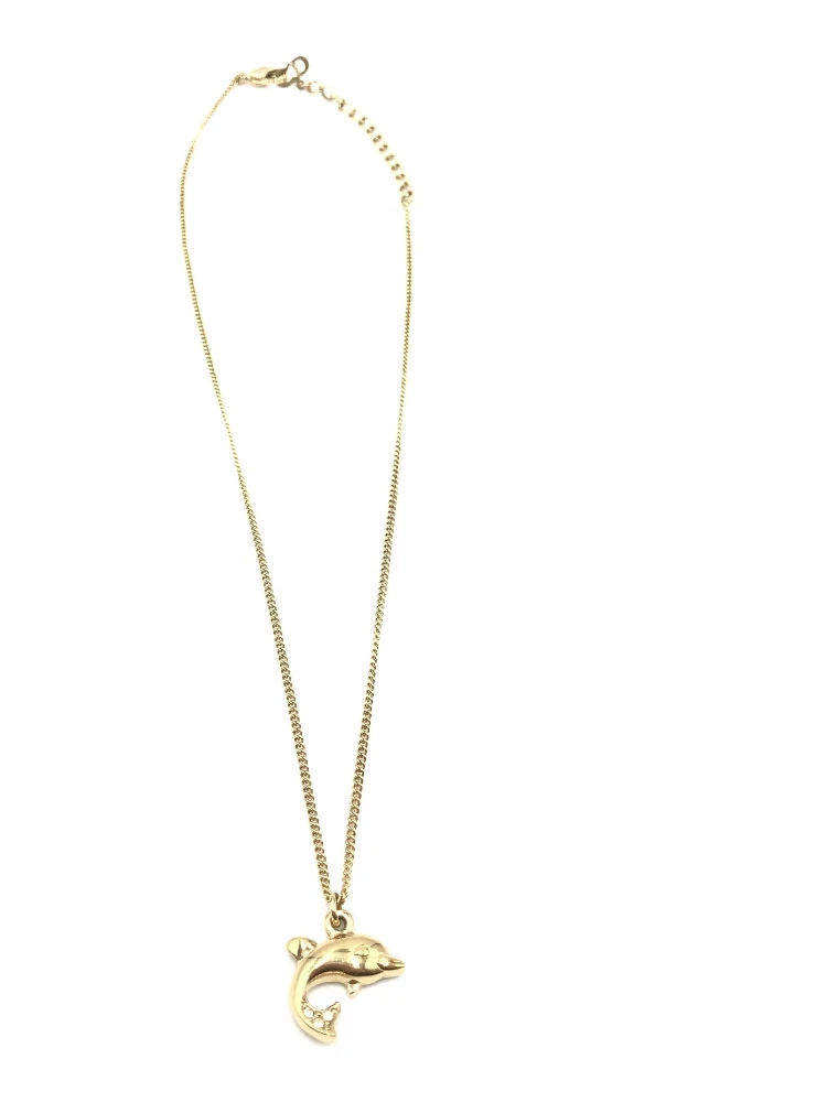 Dolphin Motif Rhinestone Gold Plated Necklace