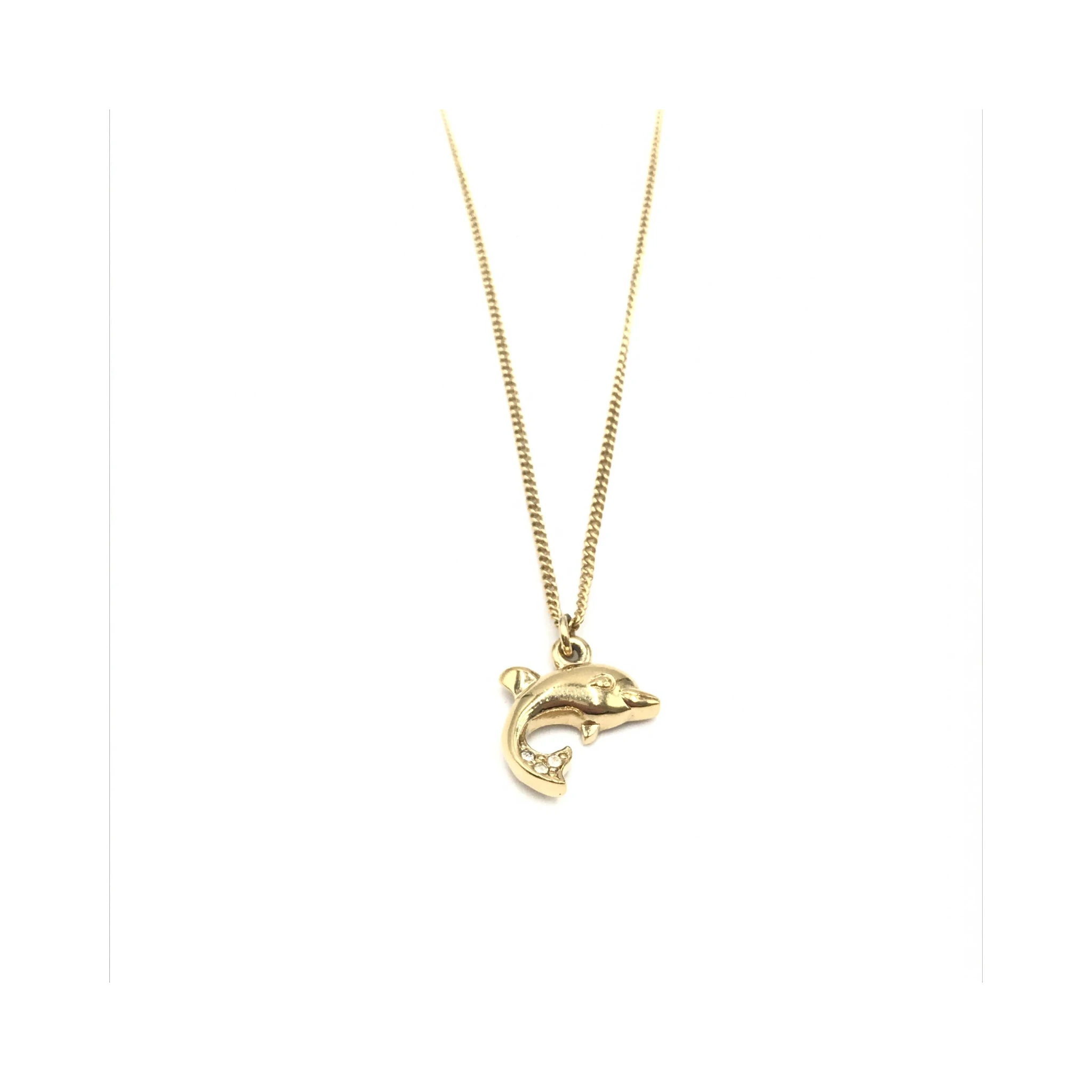 Dolphin Motif Rhinestone Gold Plated Necklace