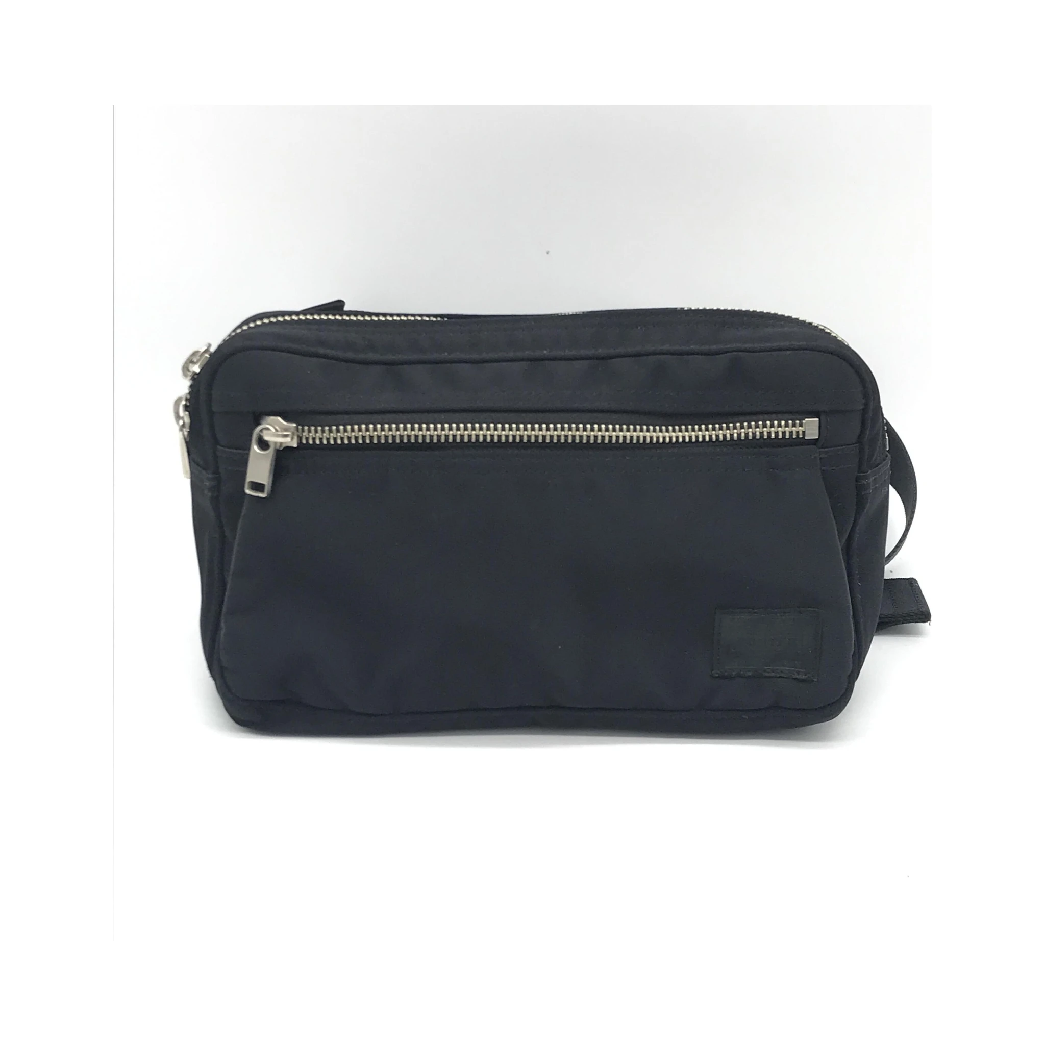 Black Waist Pouch With Zippered Compartments