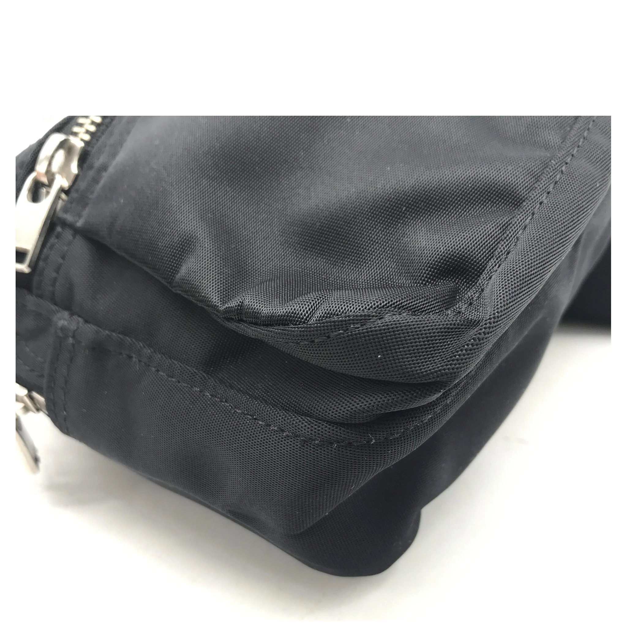Black Waist Pouch With Zippered Compartments