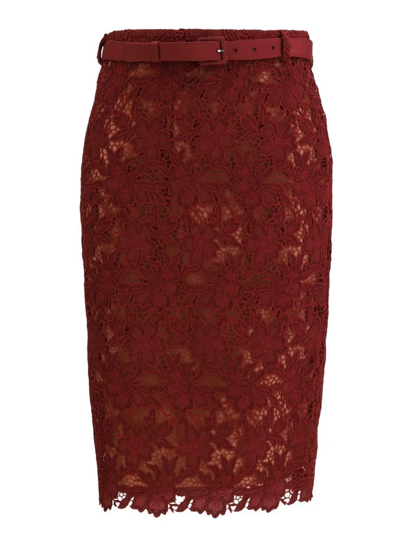Bordeaux Polyester Midi Skirt