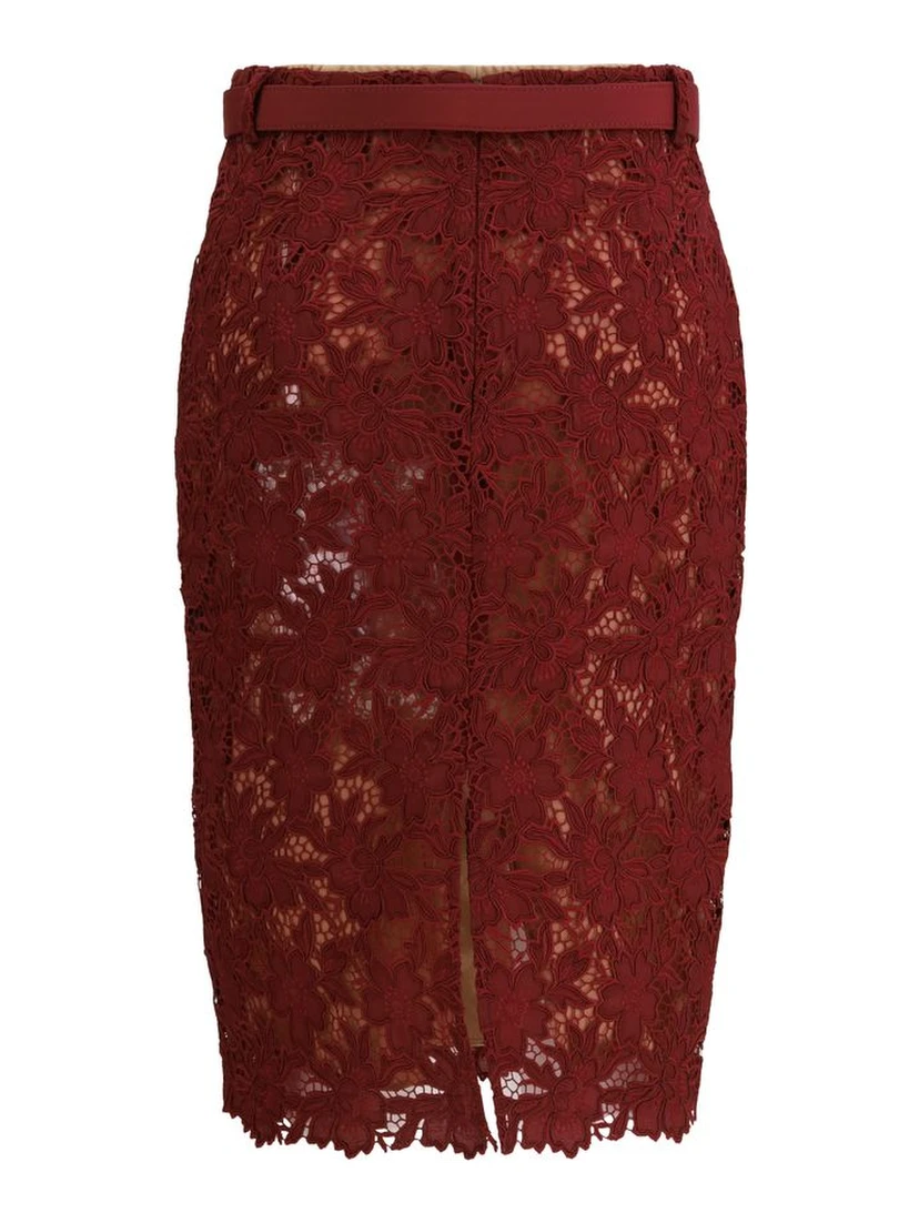 Bordeaux Polyester Midi Skirt