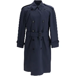 Blue Polyester Trench Coat