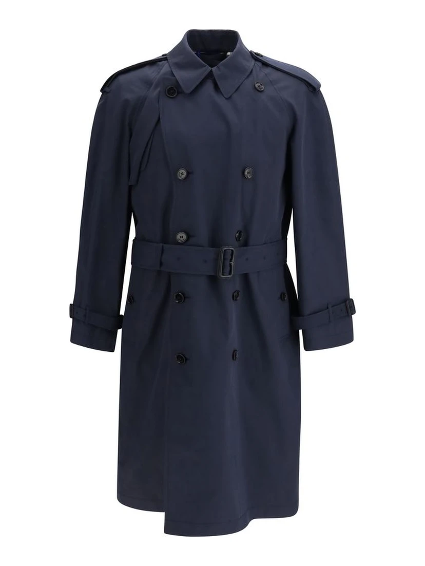 Blue Polyester Trench Coat