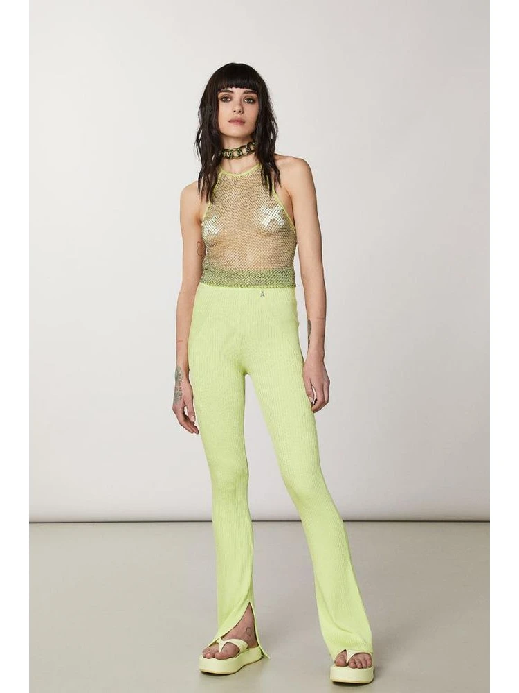Yellow Viscose Casual Pants