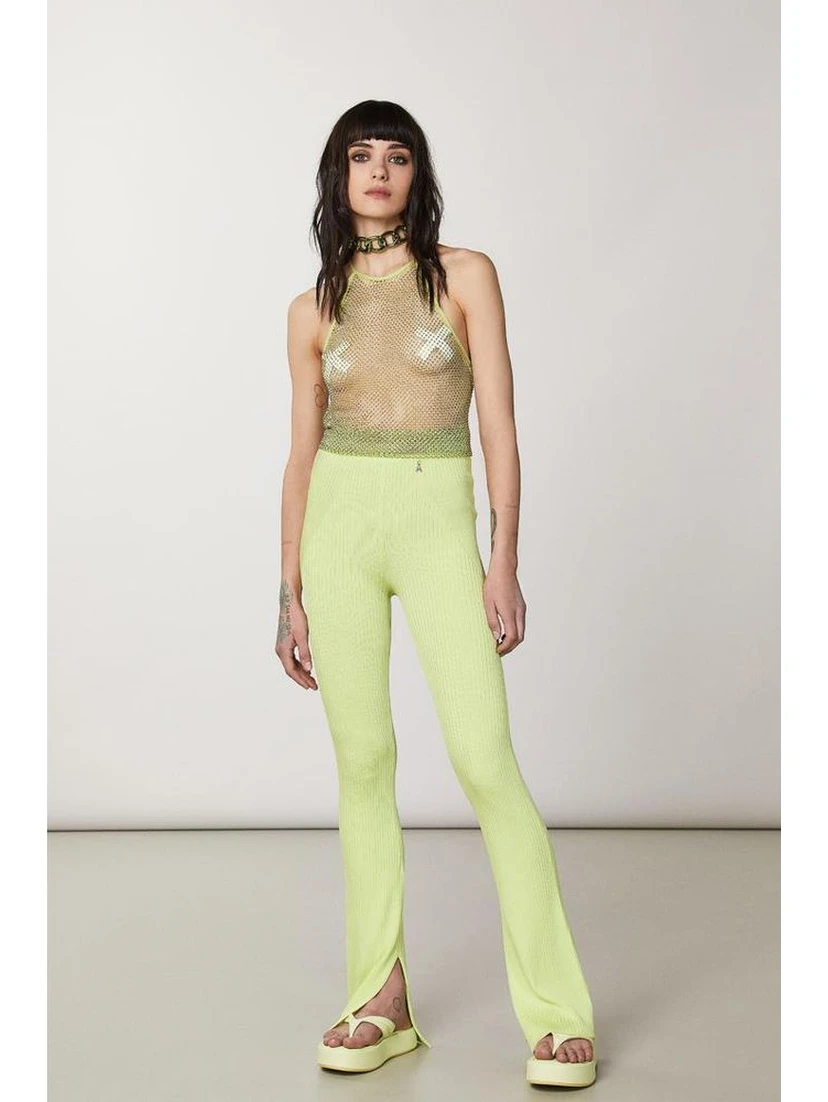 Yellow Viscose Casual Pants