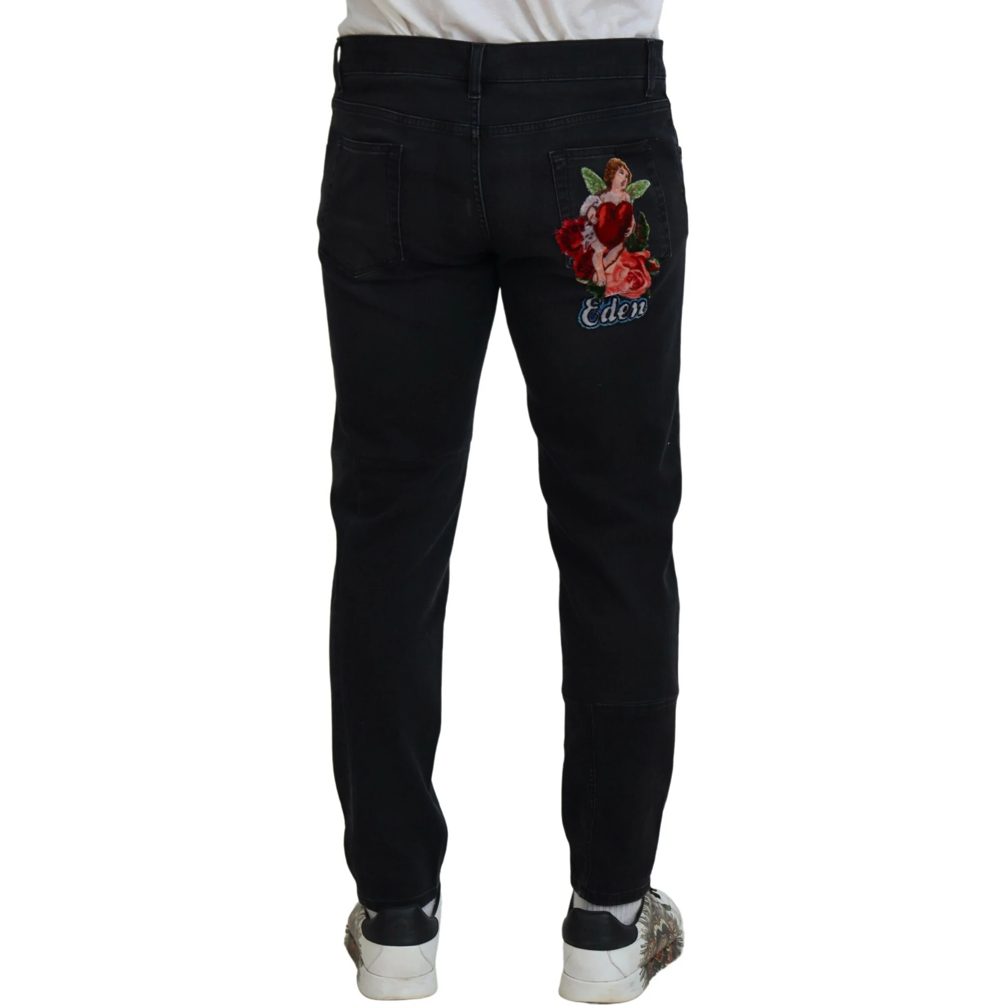 Black Angel Embroidery Skinny Denim Jeans