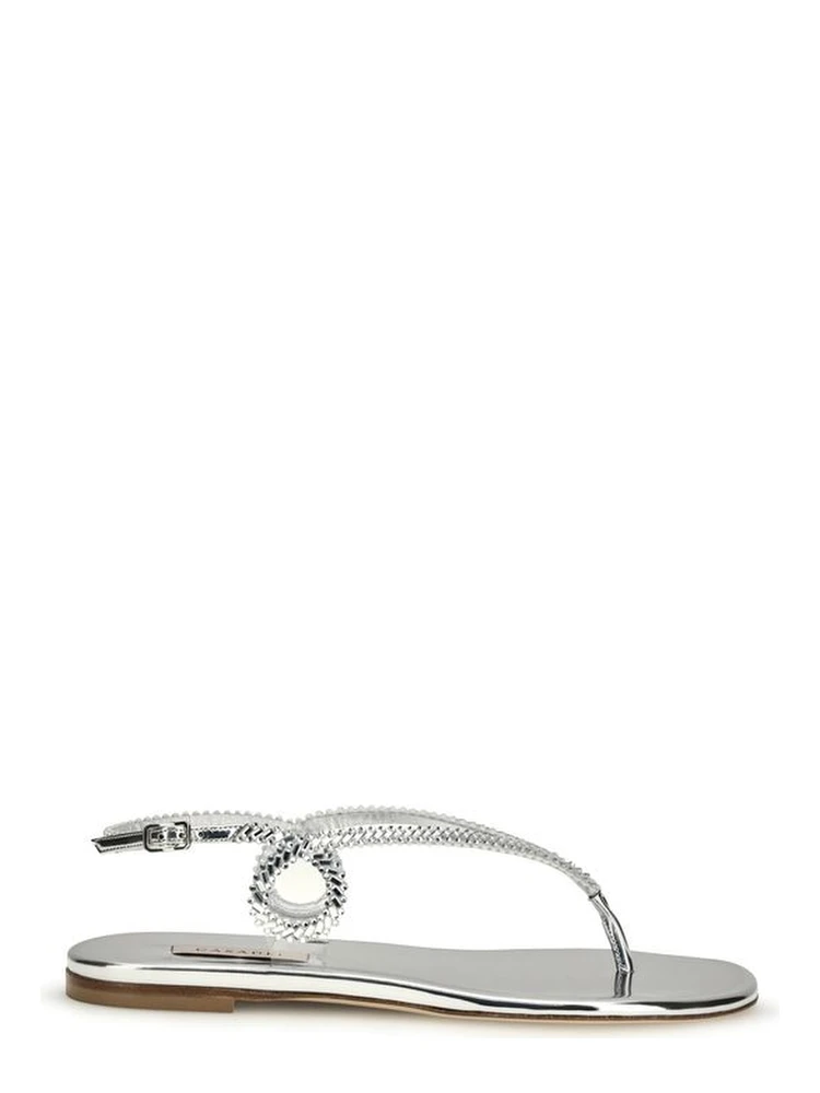 Silver Calf Leather Bos Taurus Flat Sandals