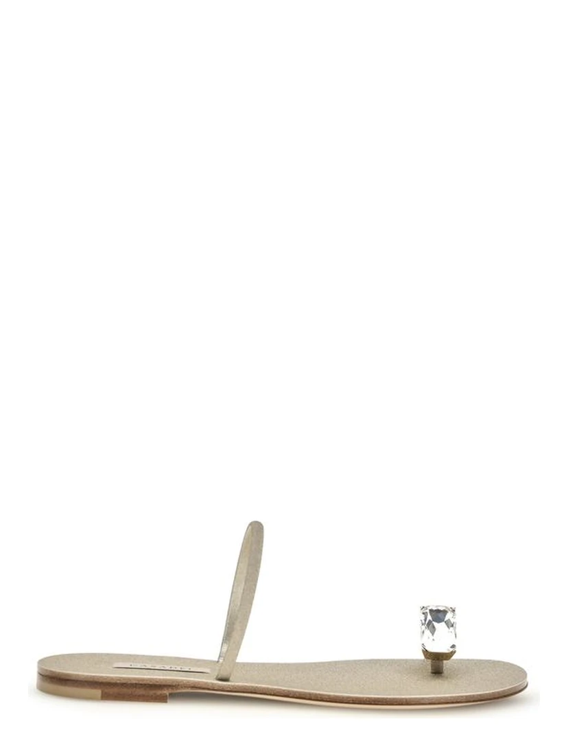 Gold Calf Leather Bos Taurus Flat Sandals