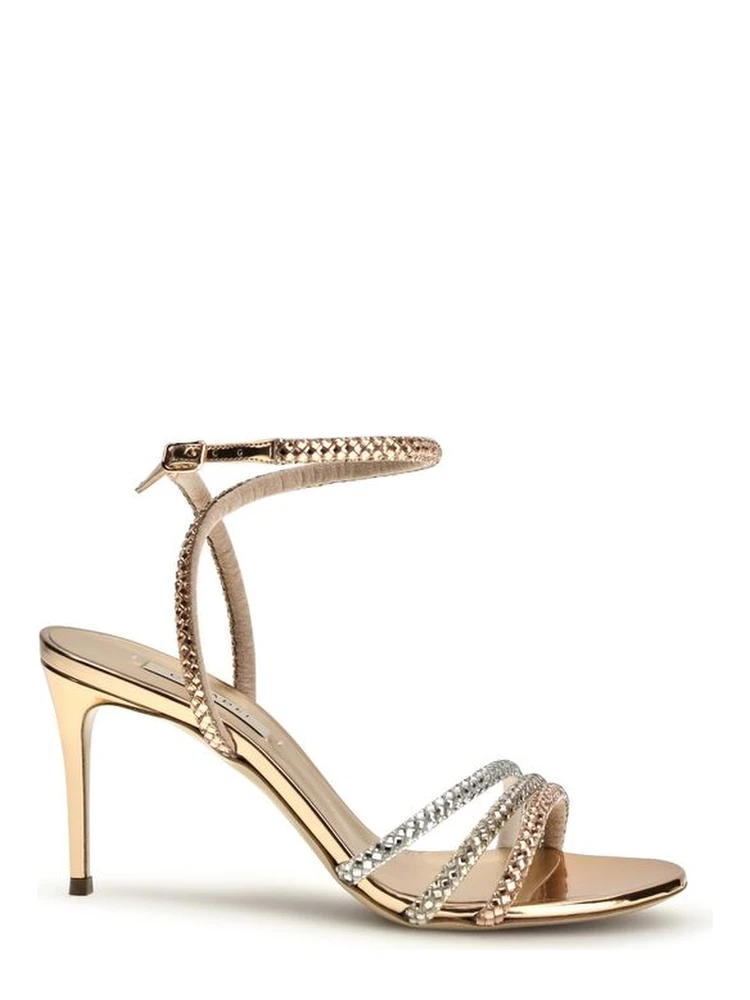 Gold Calf Leather Bos Taurus Stiletto Heel Sandals