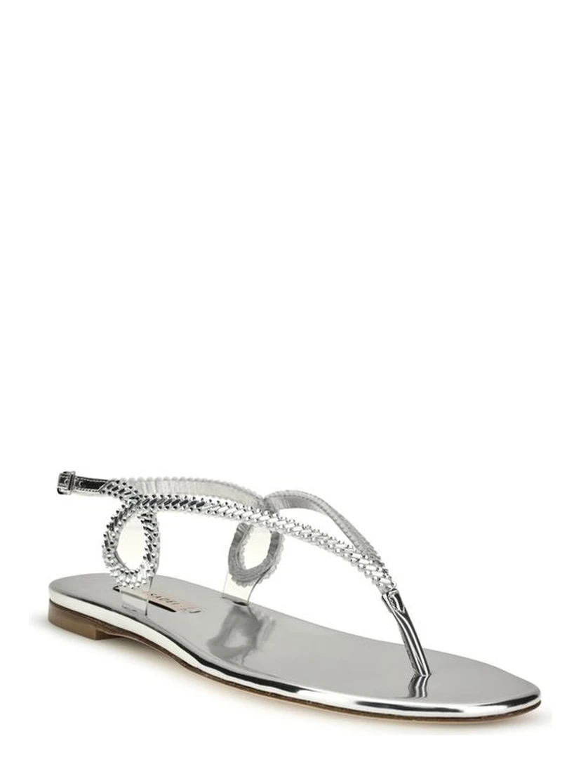 Silver Calf Leather Bos Taurus Flat Sandals