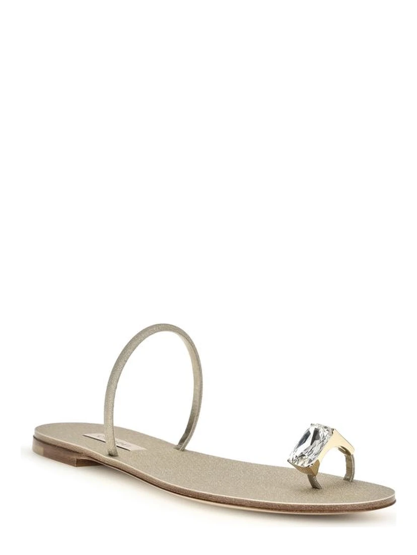 Gold Calf Leather Bos Taurus Flat Sandals