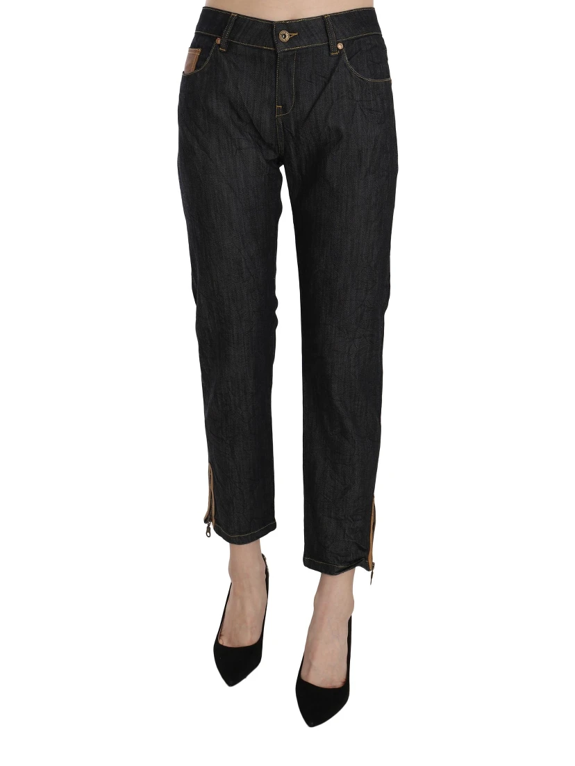 Cotton Blue High Waist Straight Cropped Trouser Jeans
