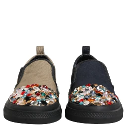 Blue Canvas Embellished Slip On Men Sneakers Shoes