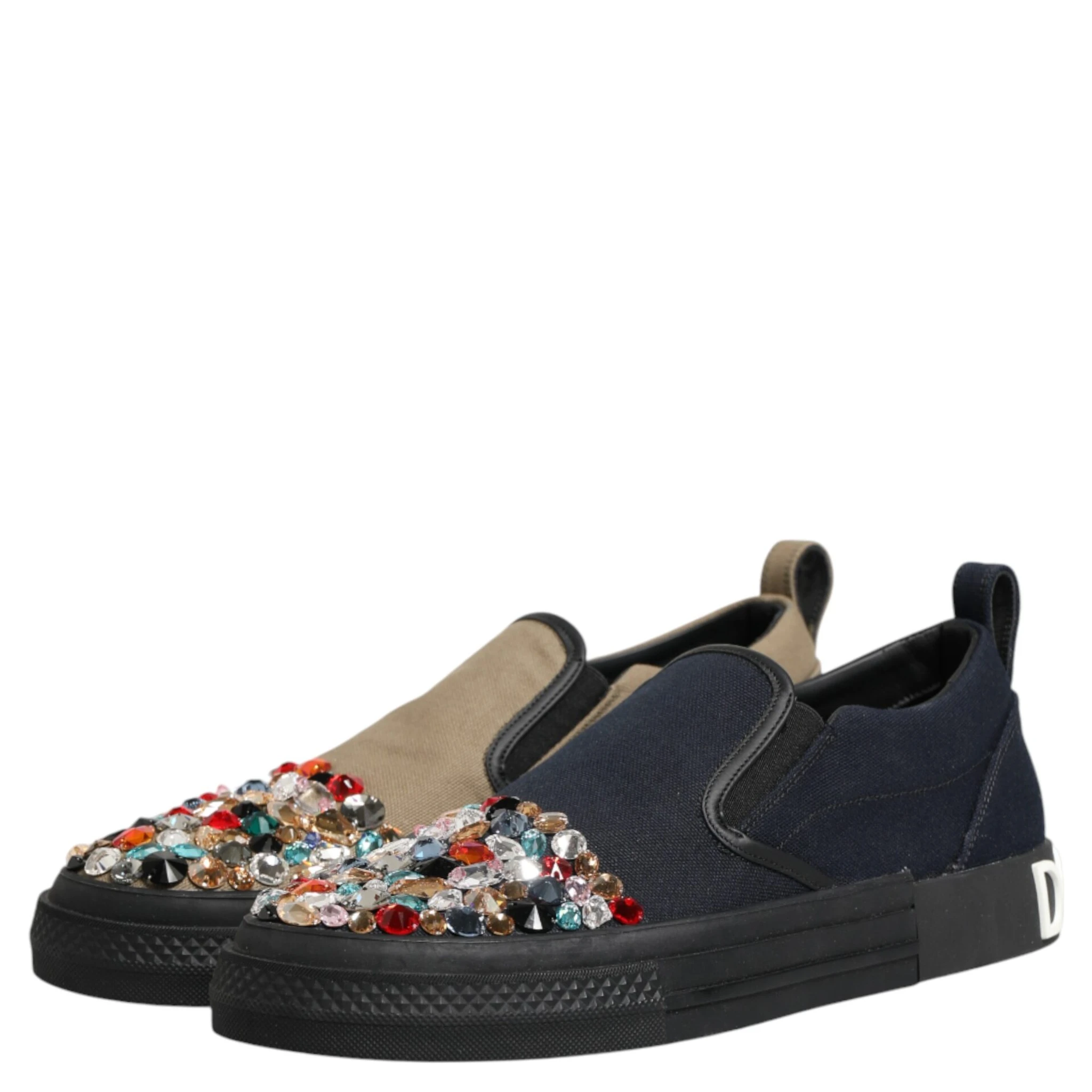 Blue Canvas Embellished Slip On Men Sneakers Shoes