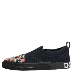 Blue Canvas Embellished Slip On Men Sneakers Shoes