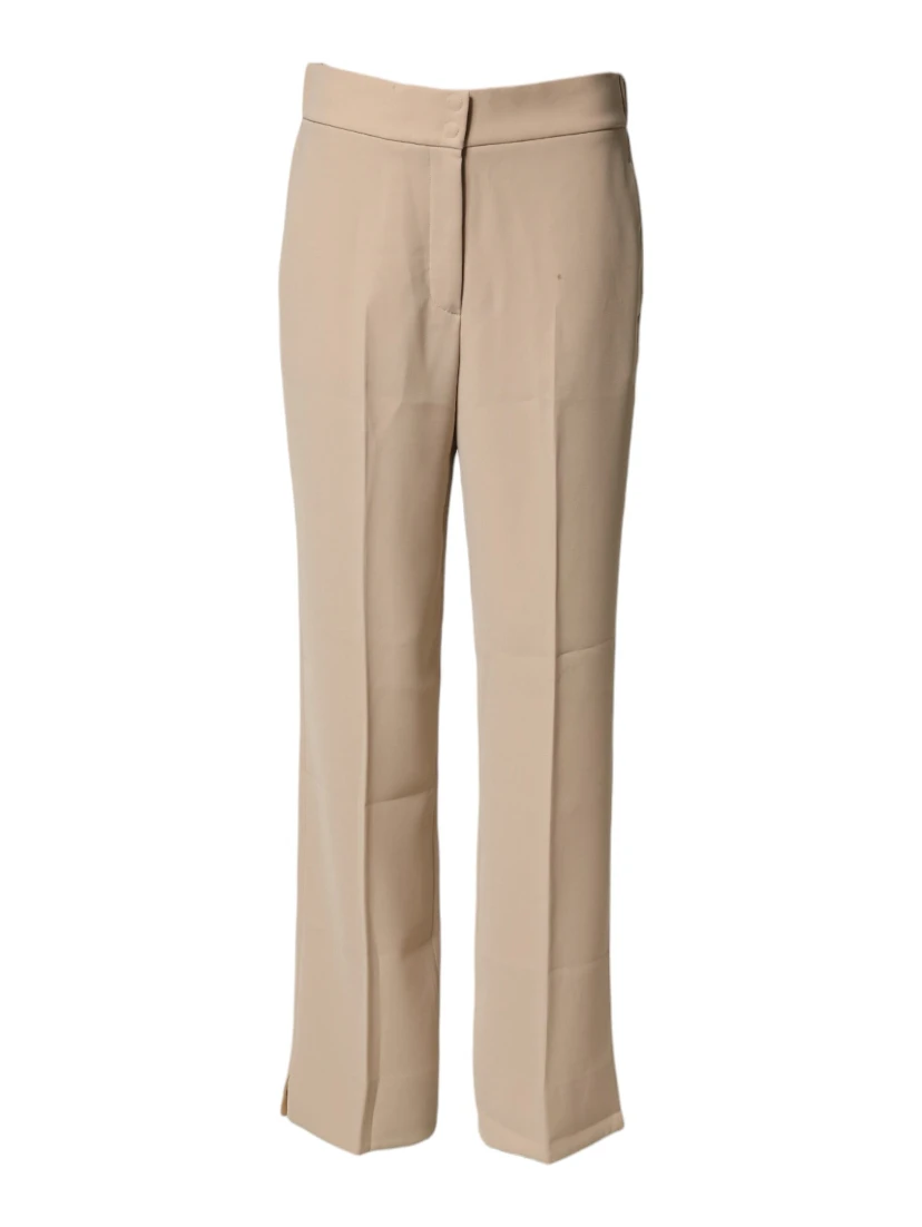 Beige High Waist Straight Chino Trouser Pants