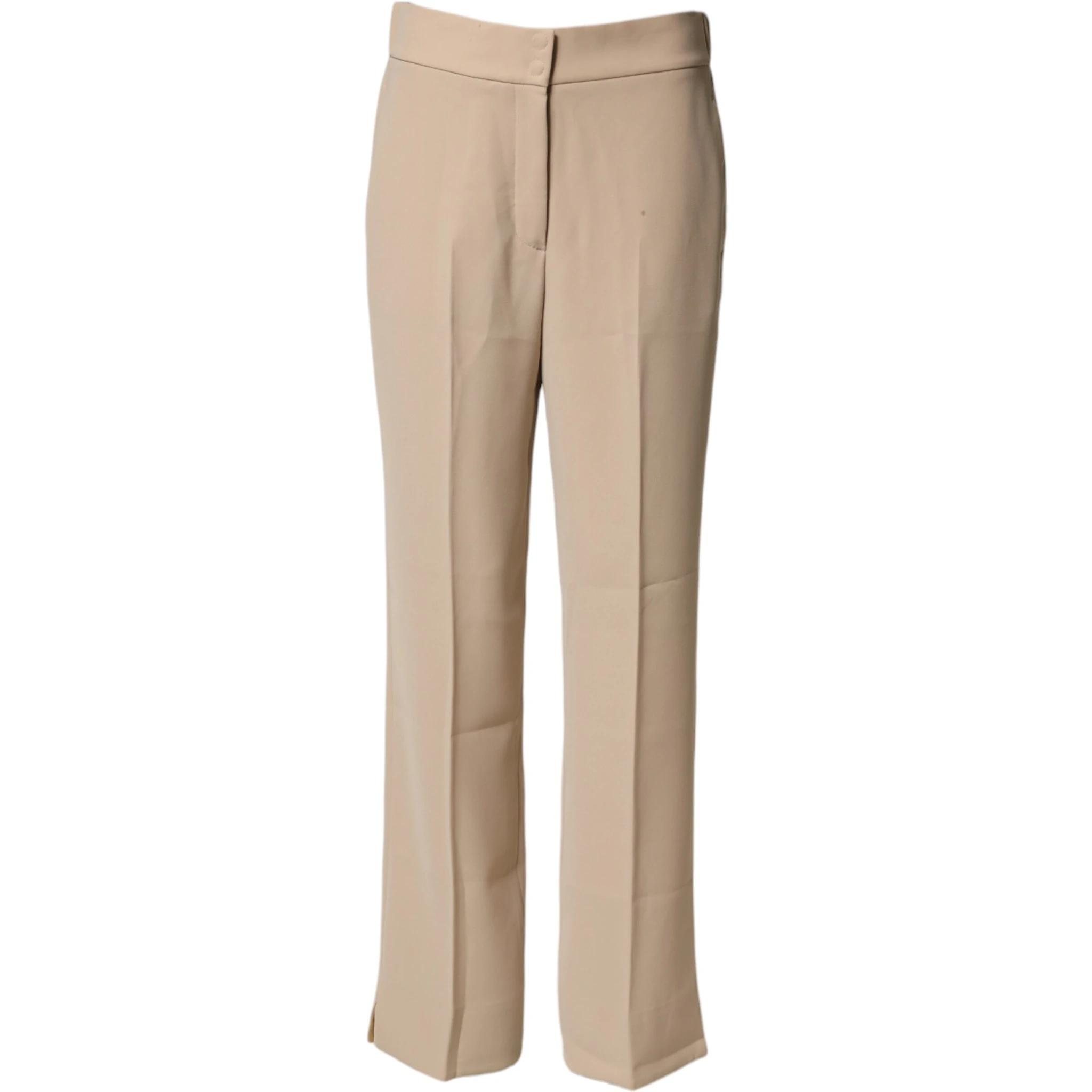 Beige High Waist Straight Chino Trouser Pants