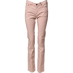 Light Pink Cotton Mid Waist Skinny Fit Denim Jeans