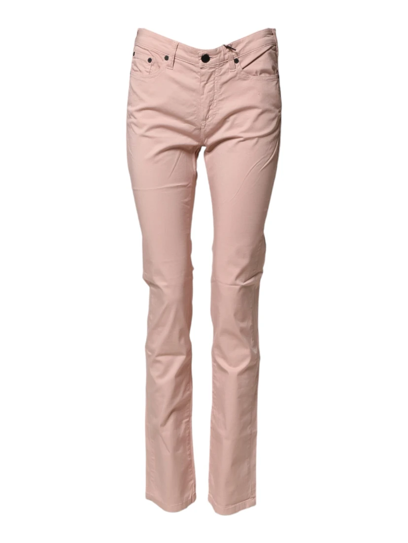 Light Pink Cotton Mid Waist Skinny Fit Denim Jeans