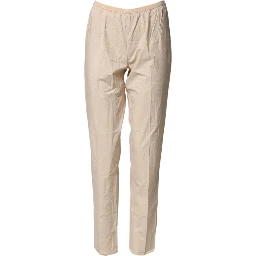 Beige Cotton High Waist Straight Chino Trouser Pants