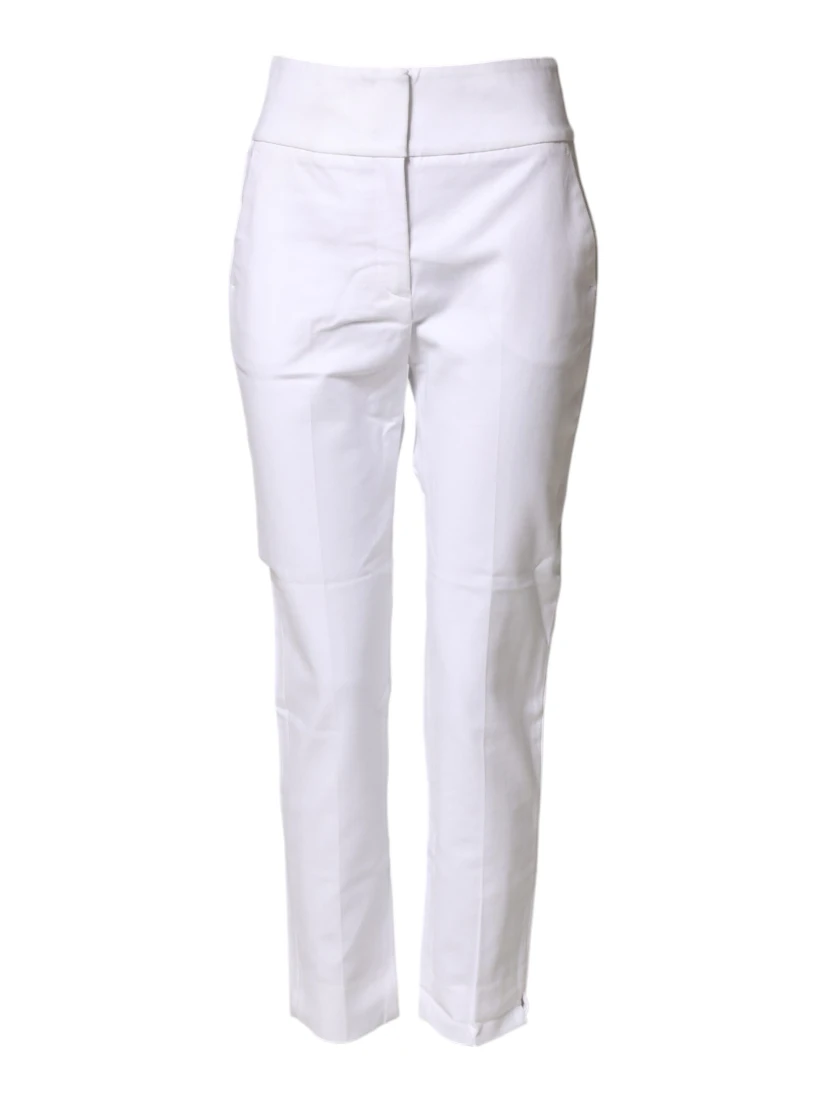 White High Waist Tapered Fit Chino Trouser Pants