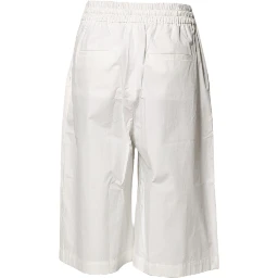 White Cotton High Waist Wide Leg Straight Bermuda Shorts